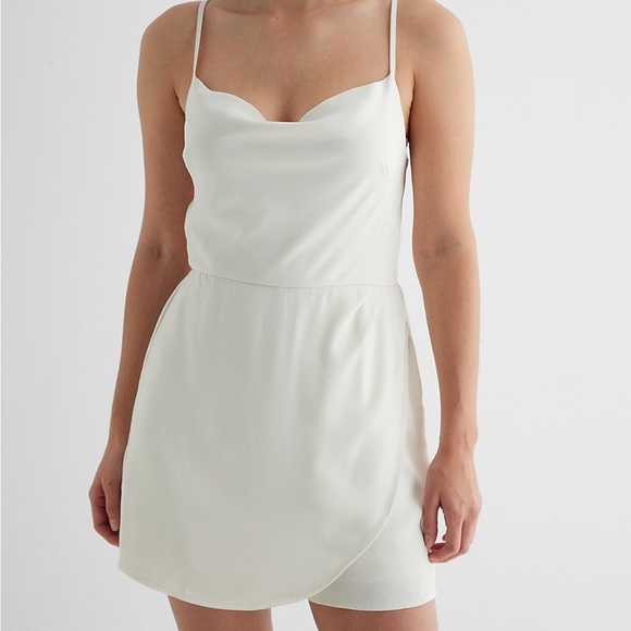 Express Satin Cowl Neck Surplice Romper - Picture 5 of 6